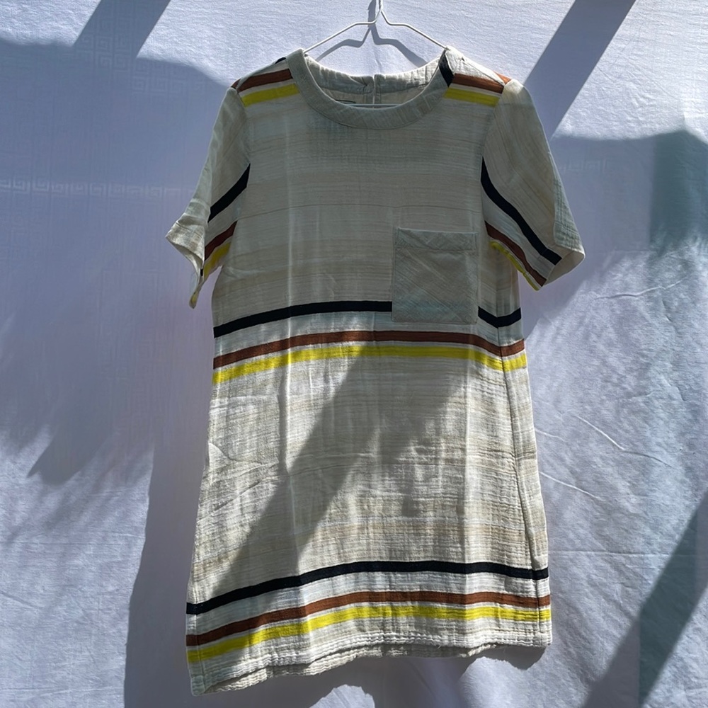 ACE & JIG COTTON STRIPE MINI-DRESS CREME BLACK YELLOW WITH POCKET SZ S